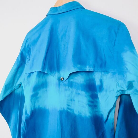 NWT Vintage Frontier Rider Mens M Western Shirt Tie Dye Ombre Blue - Picture 6 of 9